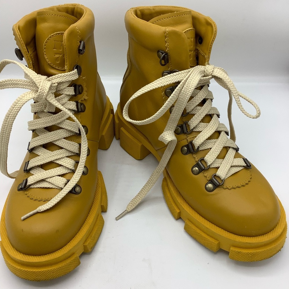 NY 77 DESIGN Maze Yellow Leather Lace Up Boot - Picture 10 of 11